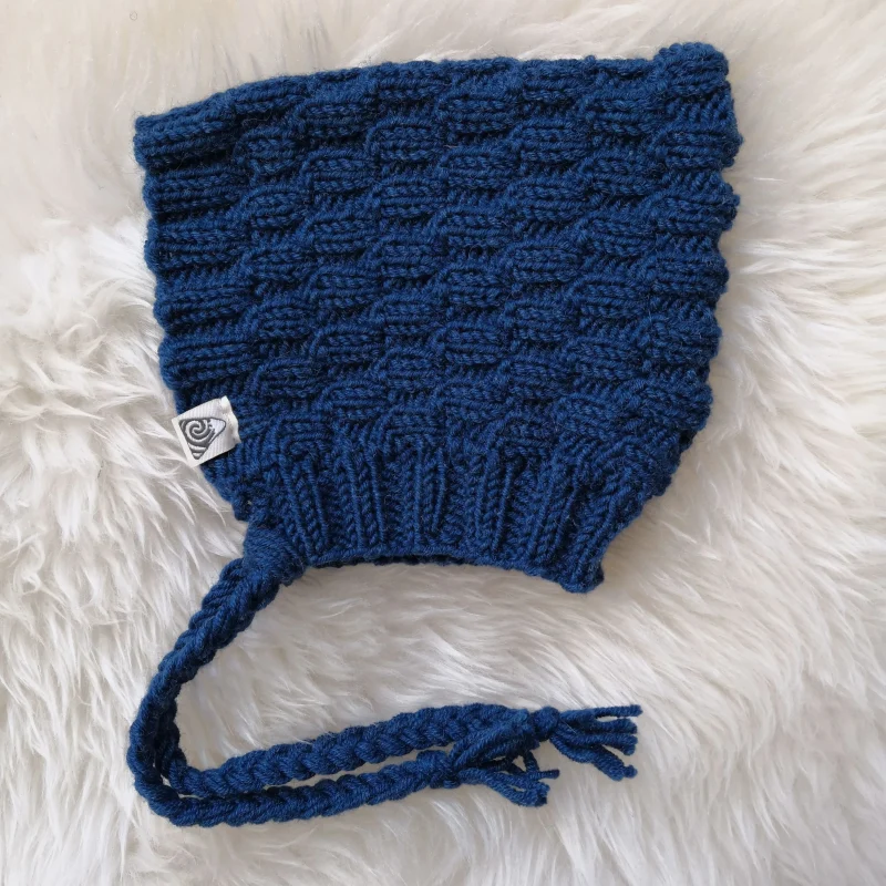 bonnet beguin laine tricoté à la main bleu marine