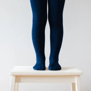 collant en laine mérinos pour enfant tricot plat bleu marine