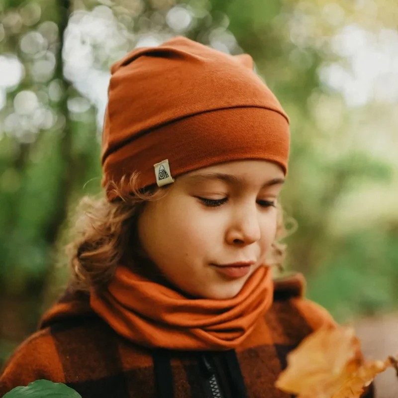 bonnet et snood en mérinos pour enfant brique