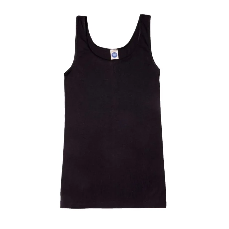 débardeur bretelles larges pour femme en laine/soie noir Cosilana