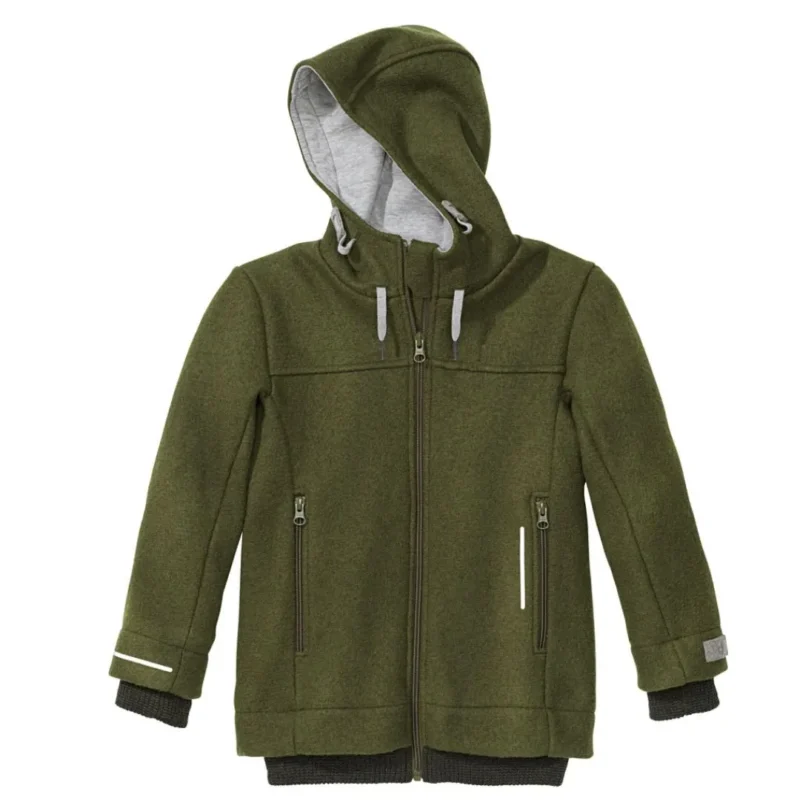 veste outdoor en laine bouillie de Disana pour enfant vert olive