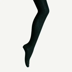 collant en laine mérinos noir à maille ajourée pour femme